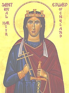 Icon by the hand of Mother Justina, Convent of St. Elizabeth, Etna, California, showing the authentic form of early English crown (square). - ikon and description taken from http://www.odox.net/Icons-Edward.htm