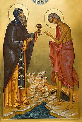 St. Zosima and St. Mary of Egypt. From the iconostasis of the side-church of St. Mary of Egypt, Sretensky Monastery, Moscow