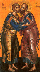 Peter and Paul embracing http://www.orthodox.net/ikons/peter-paul-01.gif