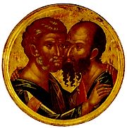 Icon of the Apostles Peter and Paul embracing - Patmos 15th Century http://www.orthodox.net/ikons/peter-paul-patmos-by-angelos15thc-01.jpg