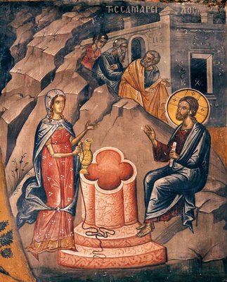 The Samaritan woman at the well. http://www.orthodox.net/ikons/samaiitan-woman-at-the-well.jpg