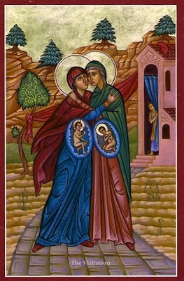 The Holy Theotokos and Elizabeth embracing. http://www.orthodox.net/ikons/theotokos-visiting-elizabeth-01-with-fetuses.jpg