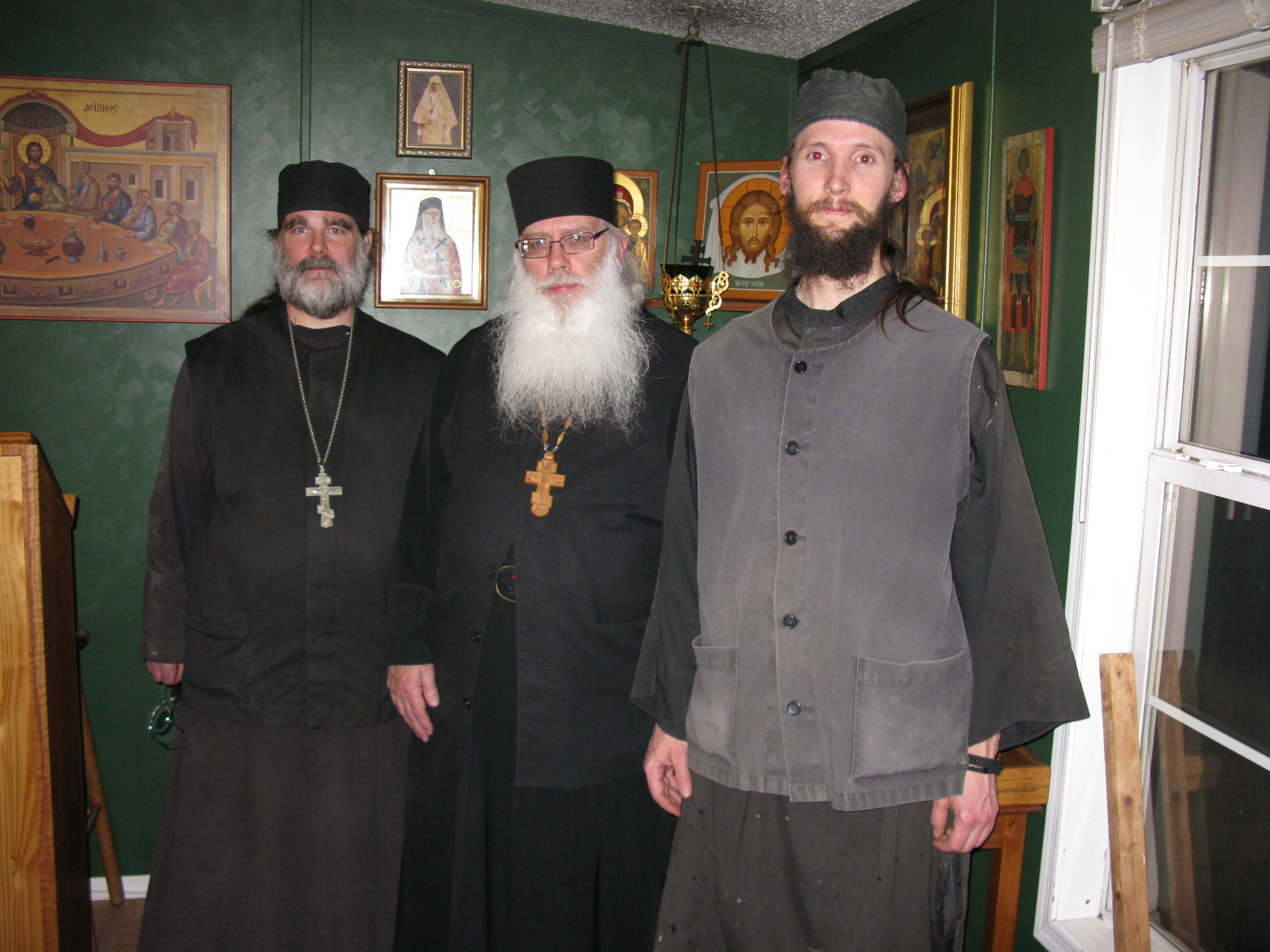 Left to right, Priest Seraphim Holland, Igumen Seraphim, Hierodeacon Sergius in the Monastery Trapeza. http://www/orthodox.net/photos/2011-02-hermitage-of-the-holy-cross/2011-02-hermitage-of-the-holy-cross-retreat-priest-seraphim-igumen-seraphim-hierodeacon-sergius.jpg
