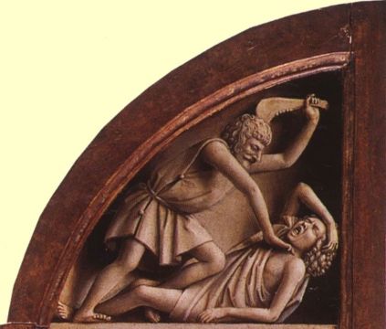 Ghent Altarpiece-Cain and Abel, Jan van Eyck (1432), from wikepedia. 
             https://www.orthodox.net//ikons/ghent-altarpiece-cain-murdering-abel.jpg