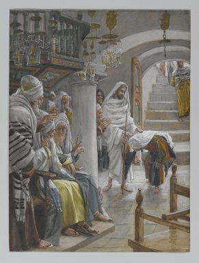 James Tissot (French, 1836-1902). The Woman with an Infirmity of Eighteen Years (La femme malade depuis dix-huit ans), 1886-1896. Opaque watercolor over graphite on gray wove paper, Image: 9 1/2 x 7 1/8 in. (24.1 x 18.1 cm). Brooklyn Museum, Purchased by public subscription, 00.159.144
             
             http://www.brooklynmuseum.org/opencollection/objects/13427/The_Woman_with_an_Infirmity_of_Eighteen_Years_La_femme_malade_depuis_dix-huit_ans/image/11116/image
             