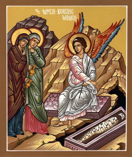 Myryhhbearers with the Angel at the empty tomb. https://www.orthodox.net//ikons/myrhhbearers-02.jpg