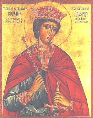 Icon of Holy St. Edward the Passion-Bearer, King of England +~979, available at available from St. George Orthodox Information Service, England, and also from the St. Edward Brotherhood, St. Cyprian's Avenue, near Cemetery Close, Woking, Surrey GU24 0BL UNITED KINGDOM